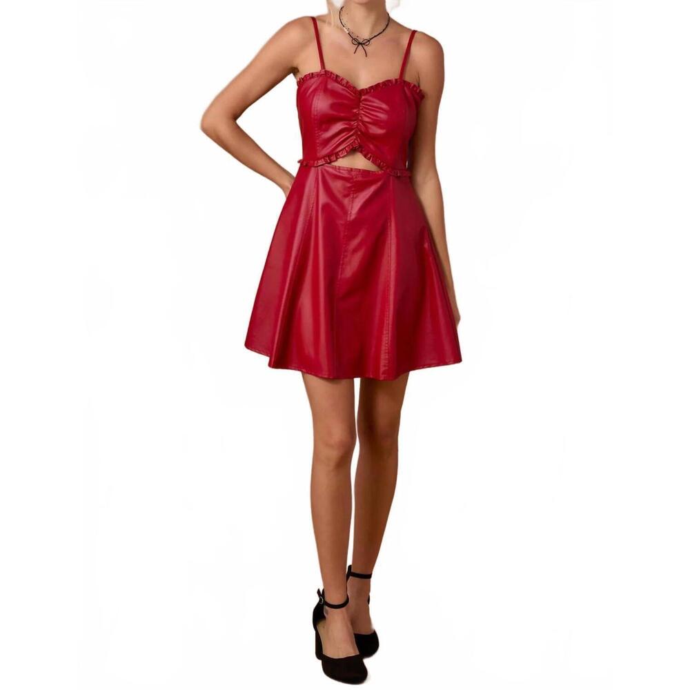 NEW BABY PINK cutout mini dress in red